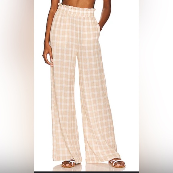 Show Me Your MuMu Pants - Show Me Your Mumu Palazzo plaid pant tan wide leg high rise waist Large